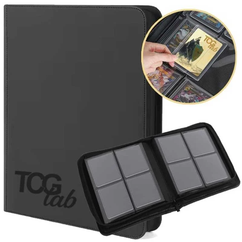 TCGLab 4-Pocket Zippered Toploader Binder (112 Toploaders) - Black